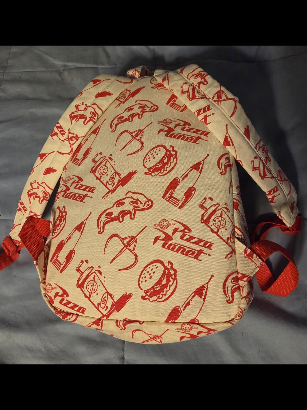 Disney Loungefly Pizza Planet Canvas Backpack w/Pizza Planet Antibac Case NWOT - Picture 2 of 12
